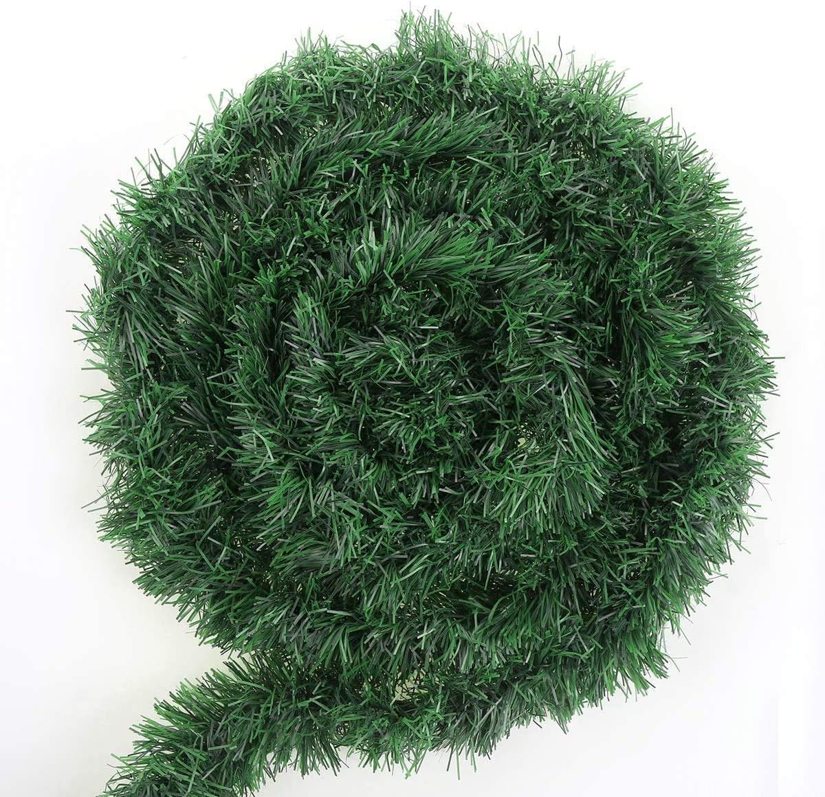 Wreaths, Garlands & Swags - 50 Feet Green Tinsel Garland Artificial Christmas Pine Decorative Garland Greenery Tinsel Stems Non-Lit Soft Twist Garland 12 Inch x 2Inch for Holiday Season Outdoor Indoor Party Decorations