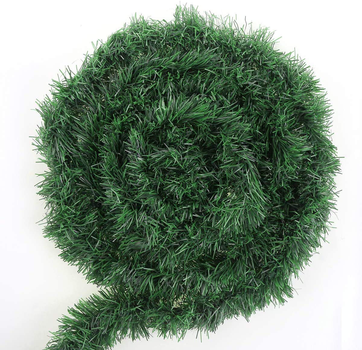 Photo 1 of 50 Feet Green Tinsel Garland Artificial Christmas Pine Decorative Garland Greenery Tinsel Stems Non-Lit Soft Twist Garland 12 Inch x 2Inch for Holiday Season Outdoor Indoor Party Decorations