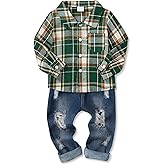 Coco&RARA Toddler Baby Boy Clothes Outfits Button Down Long Sleeve Plaid Shirt + Denim Pants 2PCS Fall Winter Clothing