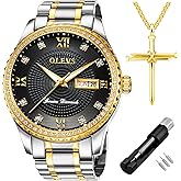 OLEVS Diamond Watches for Men,Business Dress Watch Waterproof Luminous,Male Golden Big Dial Luxury Casual Quartz Analog Watches with Day Date Calendar and Stainless Steel Band