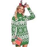 SunnyMelody Womens Ugly Christmas Turtleneck Cable Knit Sweater Dress 2025 Snowflake Long Sleeve Sweaters Dresses