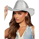 Women-Western-Glitter-Cowboy Hat - Sparkle-Cowgirl-Hat Roll-UP- Brim-Fedora-Hat for Disco Costumes Party