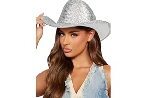 CAYSEP Women-Western-Glitter-Cowboy Hat - Sparkle-Cowgirl-Hat Roll-UP- Brim-Fedora-Hat for Disco Costumes Party