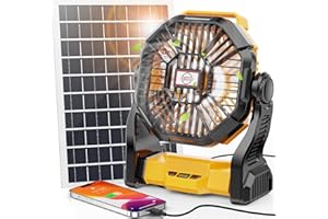 10400mAh Solar Powered Fan, 10W Solar Panel Portable Solar Fan with LED Lantern, Rechargeable Battery Powered Camping Fan for