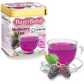 HazerBaba Turkish Mulberry Tea Powder Instant Drink, 4.4 oz (Pack of 1) | Water Flavoring Tin Drink Mix Box, Cold Ice Tea, Hot Sweet Tea Beverages, Water Enhancer, Mulberry Juice Box, Caffeine Free