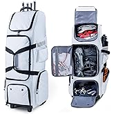 VIGEGARI Upgraded Rolling Baseball Bag with Sturdy Hard Backing - Large Softball Bag with Wheels for 4 Bats, Large Team Equipment Duffle Bat Bag, Catcher Gear Bag for Boys 8-12, Youth, Adults