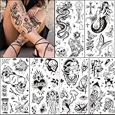 Tazimi 12 Sheets Large Black Old School Temporary Tattoos for Women Men | Adult, Traditional American Retro Styles Half Arm/DIY Free Combination Waterproof Classic Fake Tattoos Tattoo