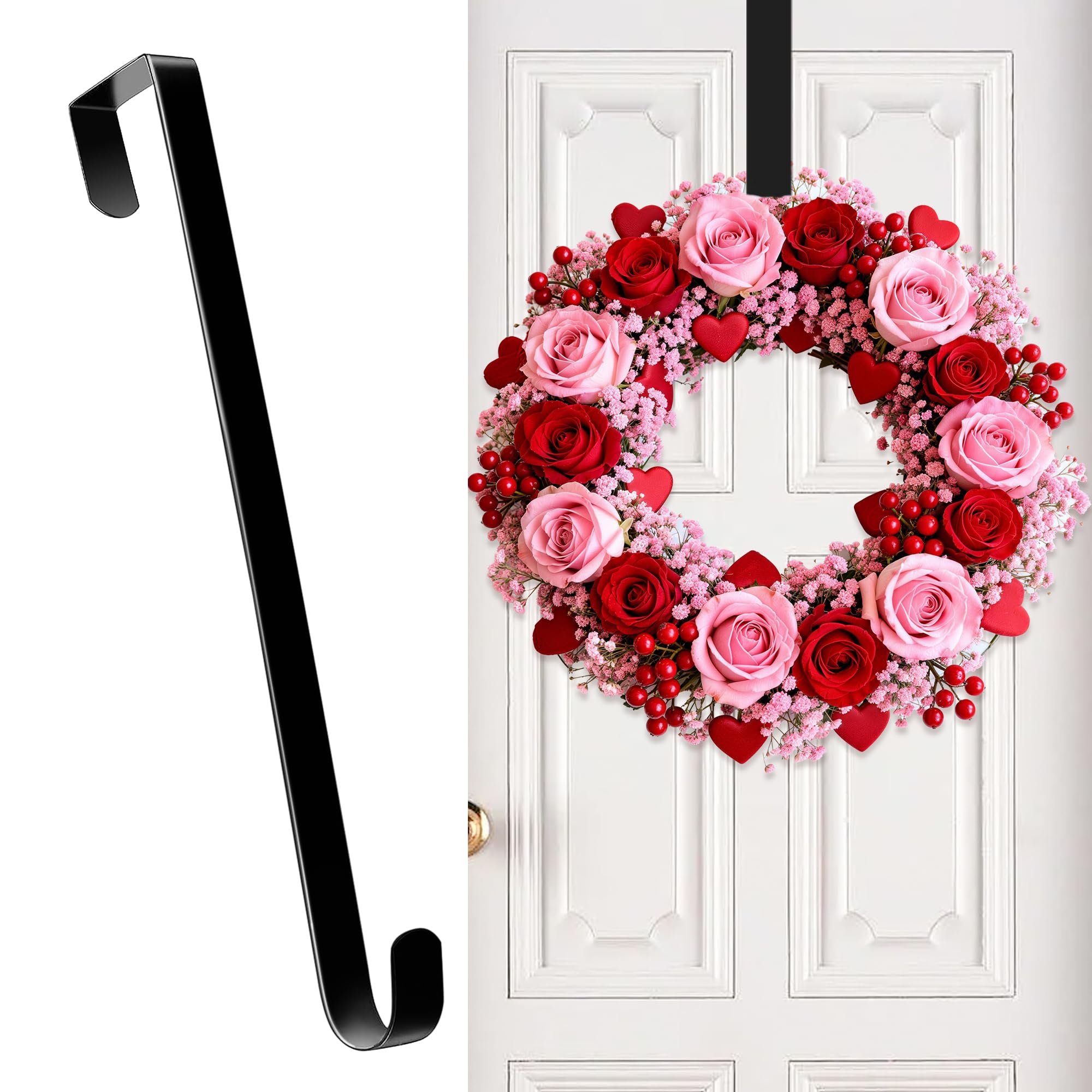 Photo 1 of ++24 PACK+++HOOSUN Wreath Hangers for Front Door,Valentines Day Decorations,14" Valentines Wreath Hook Holder,Over The Door Hooks Hanger,Metal Garland Hangers Hook for Patriotic Spring Wreath Porch Decor