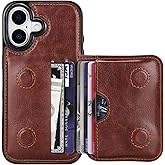 KIHUWEY Compatible with iPhone 17 Wallet Case Credit Card Holder, Premium Leather Kickstand Flip Hidden Magnetic Clasp Durable Shockproof Protective Cover for iPhone 17 6.3 inch (Brown)