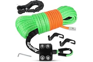 Aomifunny Synthetic Winch Rope,1/4" x 50 ft 10000Lbs Winch Rope Line, Synthetic Winch Cable with Protective Sleeve+Winch Hook+Safety Pull Strap for Offroad Vehicle ATV UTV SUV (Green)