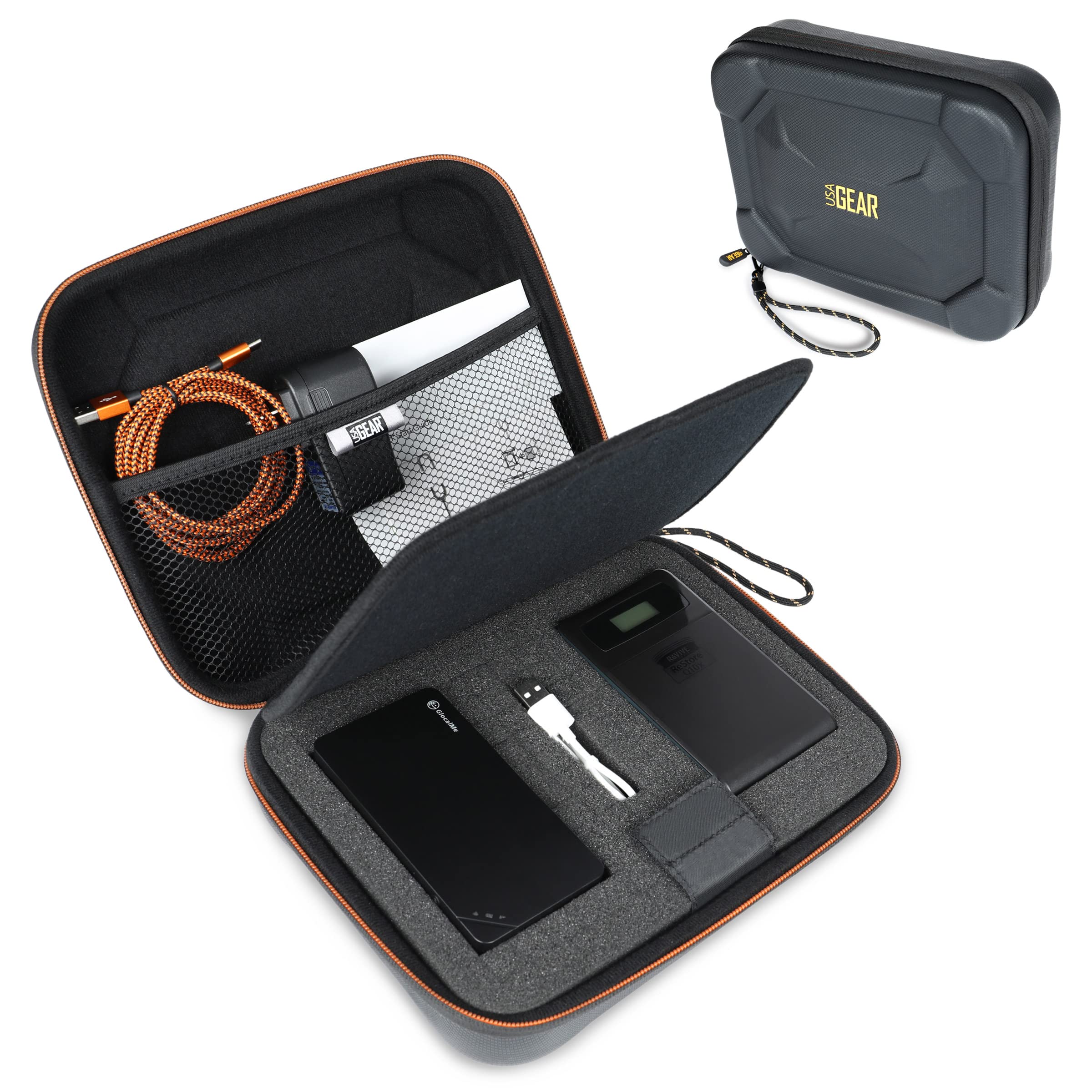 USA Gear Hard Case for Mobile Hotspot Compatible with Netgear Nighthawk M6, Verizon Hotspot, AT&T, Solis Lite and More - Customizable Foam Interior, Water Resistant Protective Exterior, Wrist Strap