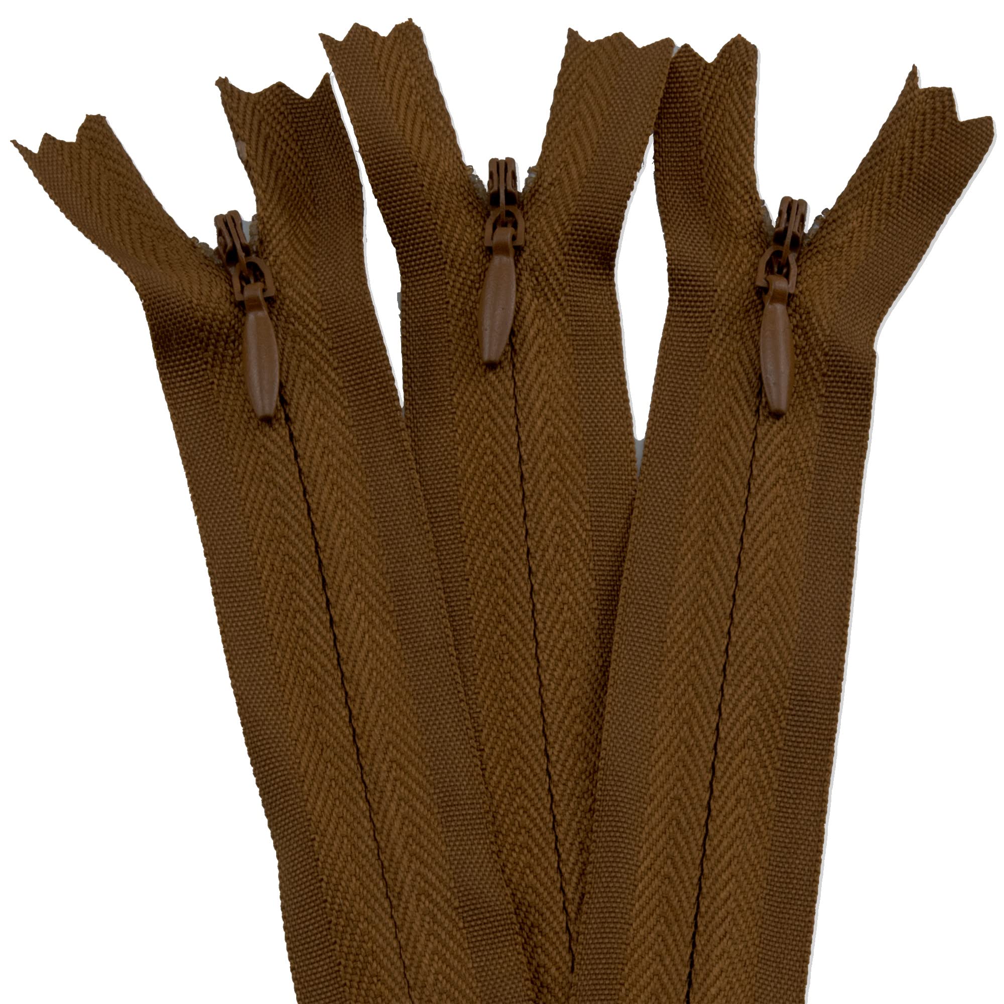 3 X Invisible Zips | Brown, 24 Inch / 60cm | Closed-Ended Concealed Zipper for Sewing By UMTMedia®