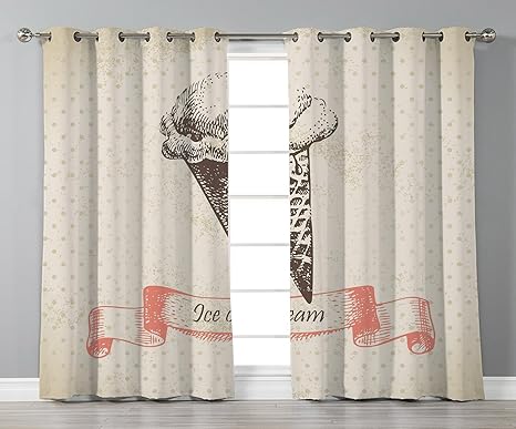 Thermal Insulated Blackout Grommet Window Curtains Ice Cream Decor