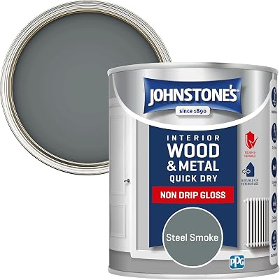 Johnstone's Wood Metal Gloss Paint Steel Smoke 750ml Water Based Quick Dry Low