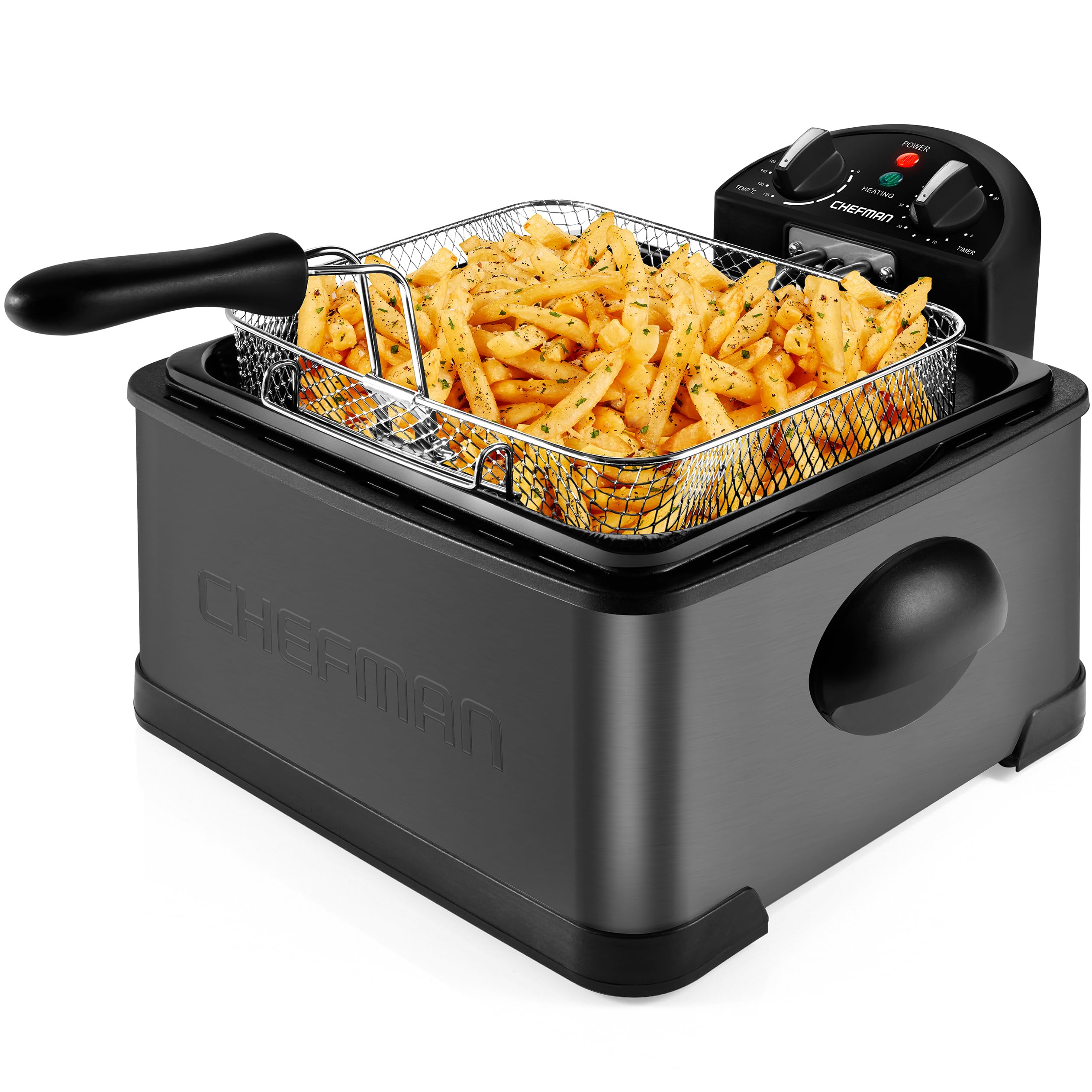 Photo 1 of **PARTIAL SET/ MISSING PIECES** Chefman Deep Fryer with Basket Strainer, 4.5 Liter XL Jumbo Size Adjustable Temperature & Timer, Perfect Chicken, Shrimp, French Fries, Chips & More, Removable Oil Container, Black