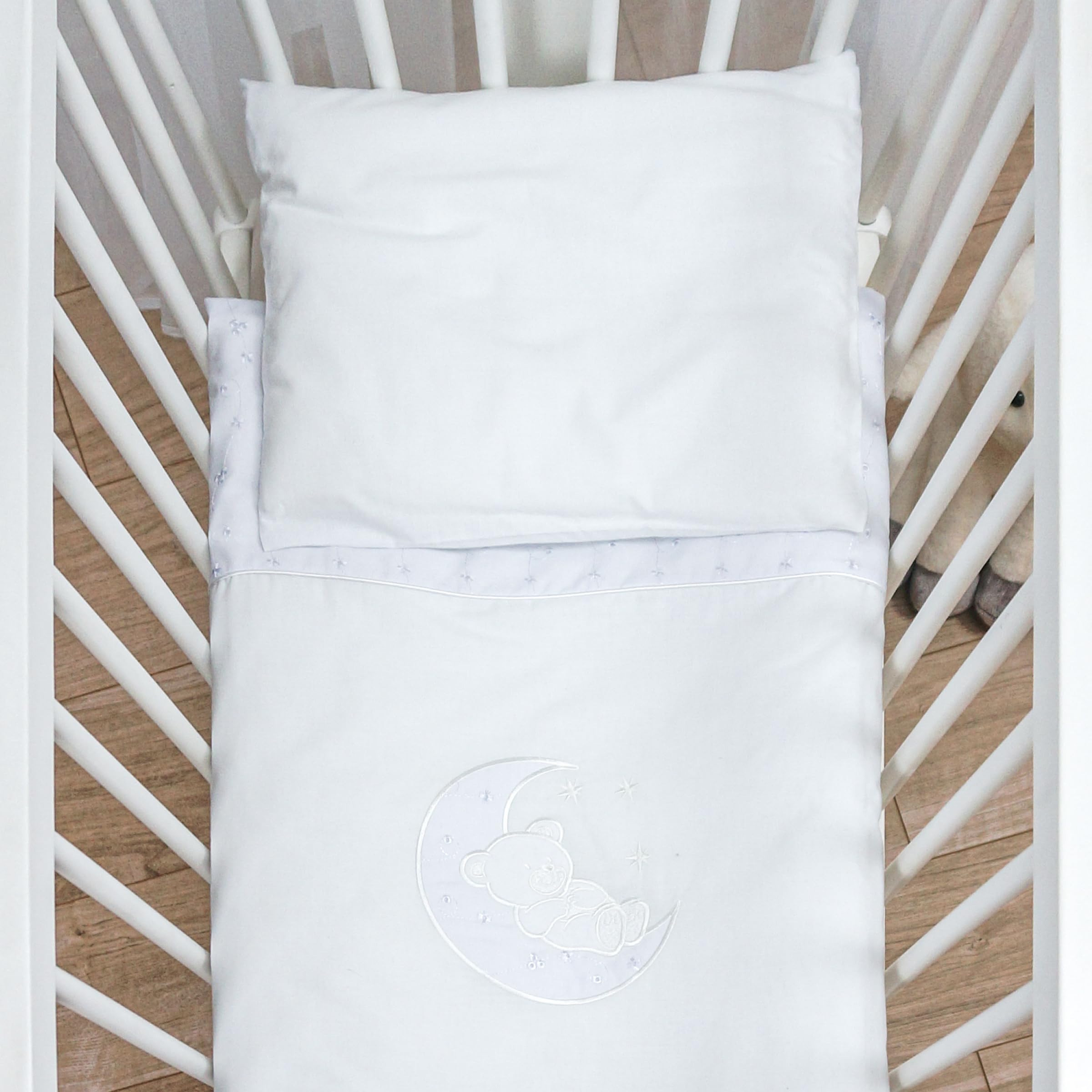Baby Comfort 2 Piece Baby Kids Bedding Set 80x70 cm Duvet Cover & Pillowcase 12M+ (Moon White)