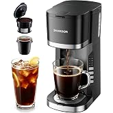 SHARDOR Mini Single Serve Coffee Maker for K-Cup Pods &amp; Grounds, Hot &amp; Iced | 6-12oz Brew Sizes, Compact Coffee Brewer with Adjustable Removable Drip Tray for Home, Office, Dorm, RV &amp; Travel, Black