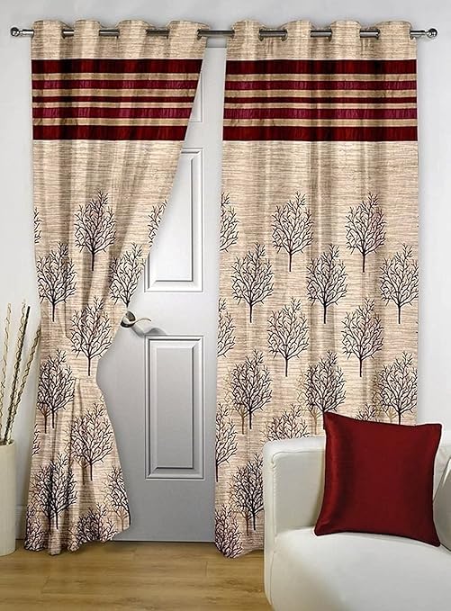 Buy Home Furnishings Heavy Jute Jacquard Curtains Maroon Set Of