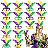 Arrowbash 18 Pcs Mardi Gras Feather Masks Bulk Carnival Masquerade Mask Party Decorations Mardi Gras Cosplay Costumes Dress Up Accessories for Women Men Venetian Party Favors