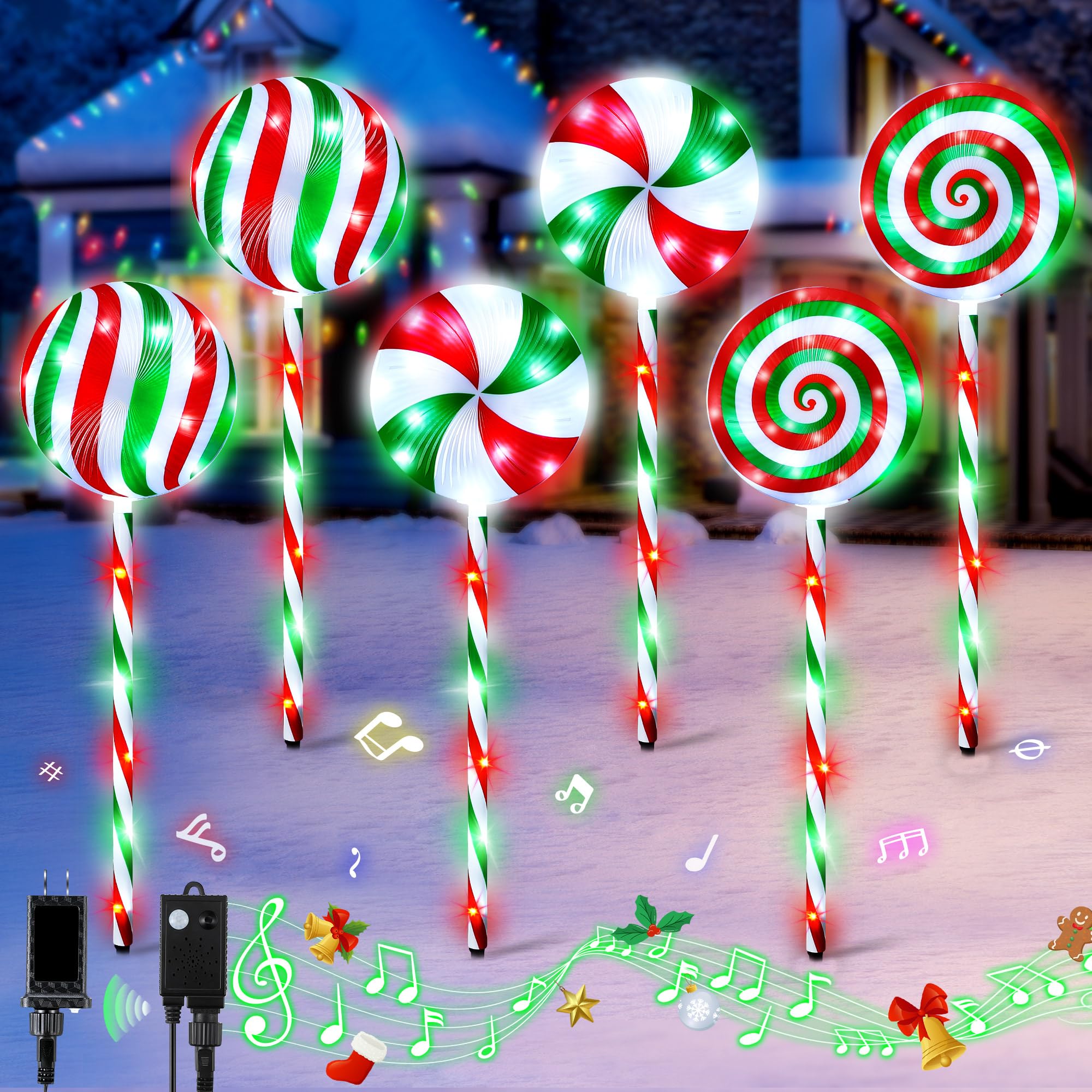 Photo 1 of ***(PARTS ONLY/ MINOR DAMAGE/ NON FUNCTIONAL)***ElectricWise 6 in 1 Lollipop Christmas Pathway Lights Outdoor, 29 Inch Peppermint Pathway Markers Lights, Lighted Candy Cane with 5 Modes and Music for Xmas Holiday Patio Yard Garden(Red,White,Green)