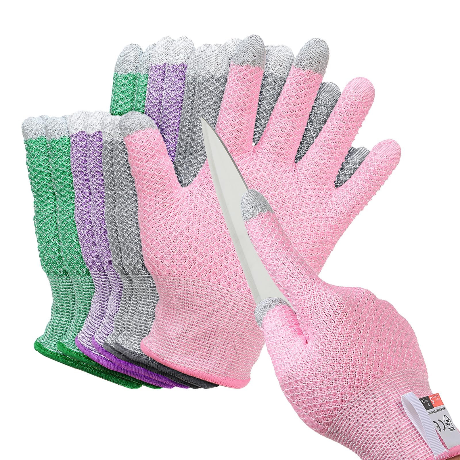 PATIKIL Cut Resistant Gloves, 4 Pair Touchscreen Level 5 Protection Cutting Gloves Anti Cut Kitchen Work Glove for Mandolin Slicing Oyster Shucking Whittling, X-Large, 4 Colors