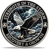 Strength in the Storm Sobriety Recovery Coin &ndash; AA Medallion with Serenity Prayer, Inspirational Challenge Coin for Addiction Recovery, Motivation, and Healing