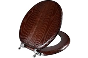 Angel Shield Durable Wood Veneer Natural Toilet Seat Metal Hinged Easy Clean Anti-scratch American Standard(Round,Dark Walnut)
