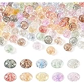 Craftdady 100Pcs 8 mm Crackle Glass Beads Crystal Lentil Beads Transparent Flat Round Beads Colorful Explosion Pattern Decorative Beads for DIY Craft Bracelet Necklace Jewelry Making, Hole:1.5 mm