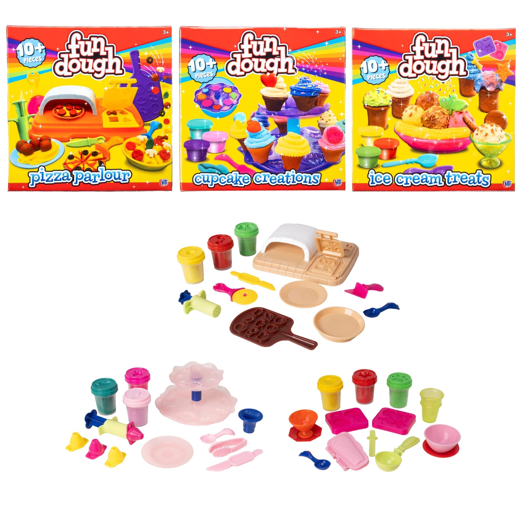Fun Dough Tasty Treats Craft Kit | Create Your Own Cupcake, Ice Cream Or Pizza | 3 Colours & Playdough Tools And Cutters | Arts And Crafts For Kids | 3+