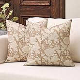 DOMVITUS Floral Pillow Covers 20x20 Set of 2, Vintage Block Print Pillow Covers Neutral Decorative Farmhouse Throw Pillow Covers for Bed Couch Living Room Light Camel
