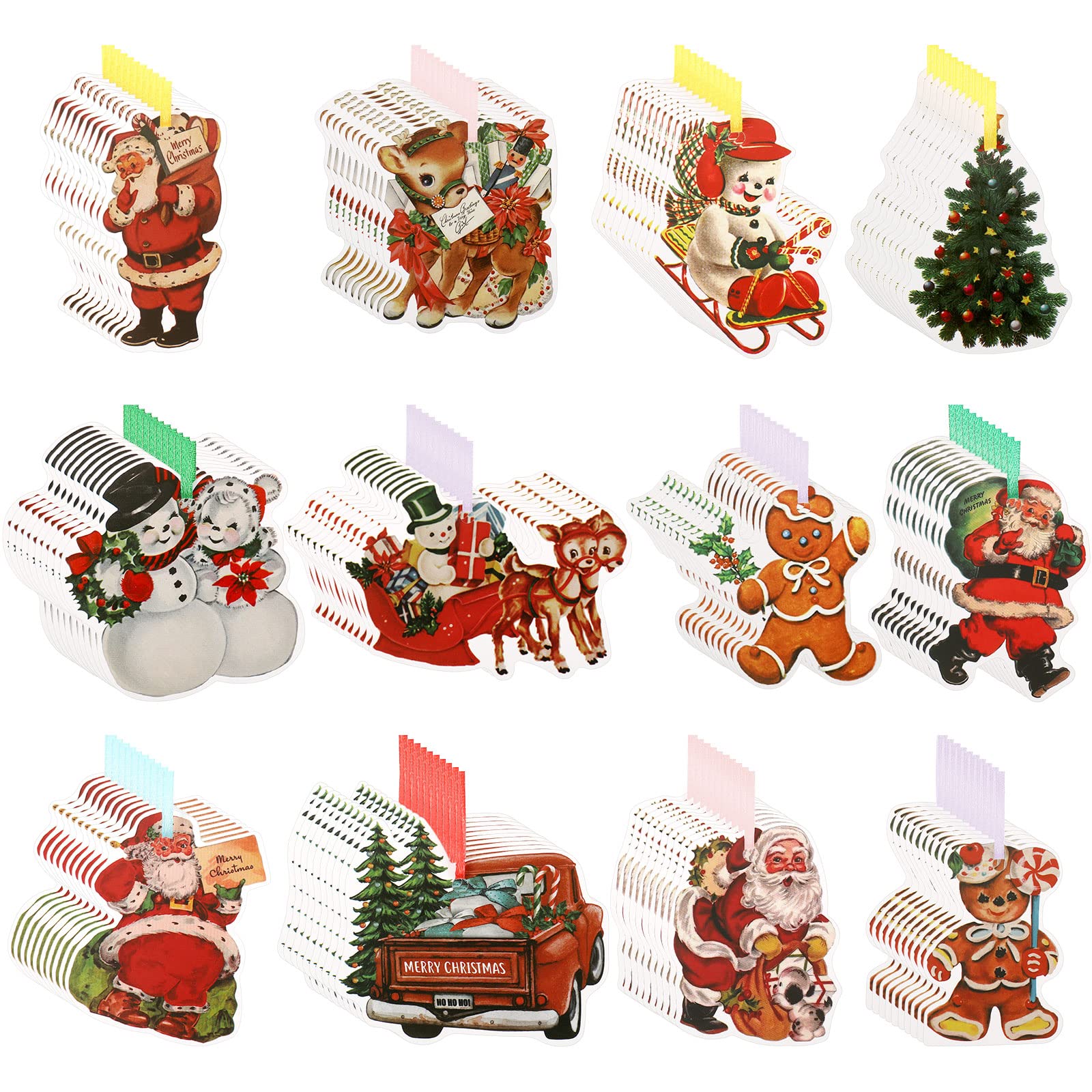 Photo 1 of 120 Pcs Christmas Gift Tags with String Vintage Paper Christmas Tags Colorful Hanging Xmas Labels for Gifts Holiday Presents Wrapping Home Decorations, Assorted 12 Styles