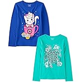 The Children's Place Girls Unicorns,Sports,Butterflies Long Sleeve Graphic T-Shirts,2 Pack