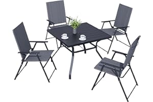 Virvla 5 Pieces Folding Patio Dining Set Outdoor Furniture with 4 Patio Folding Chairs and Square Table for Yard, Garden, Porch and Poolside - Grey