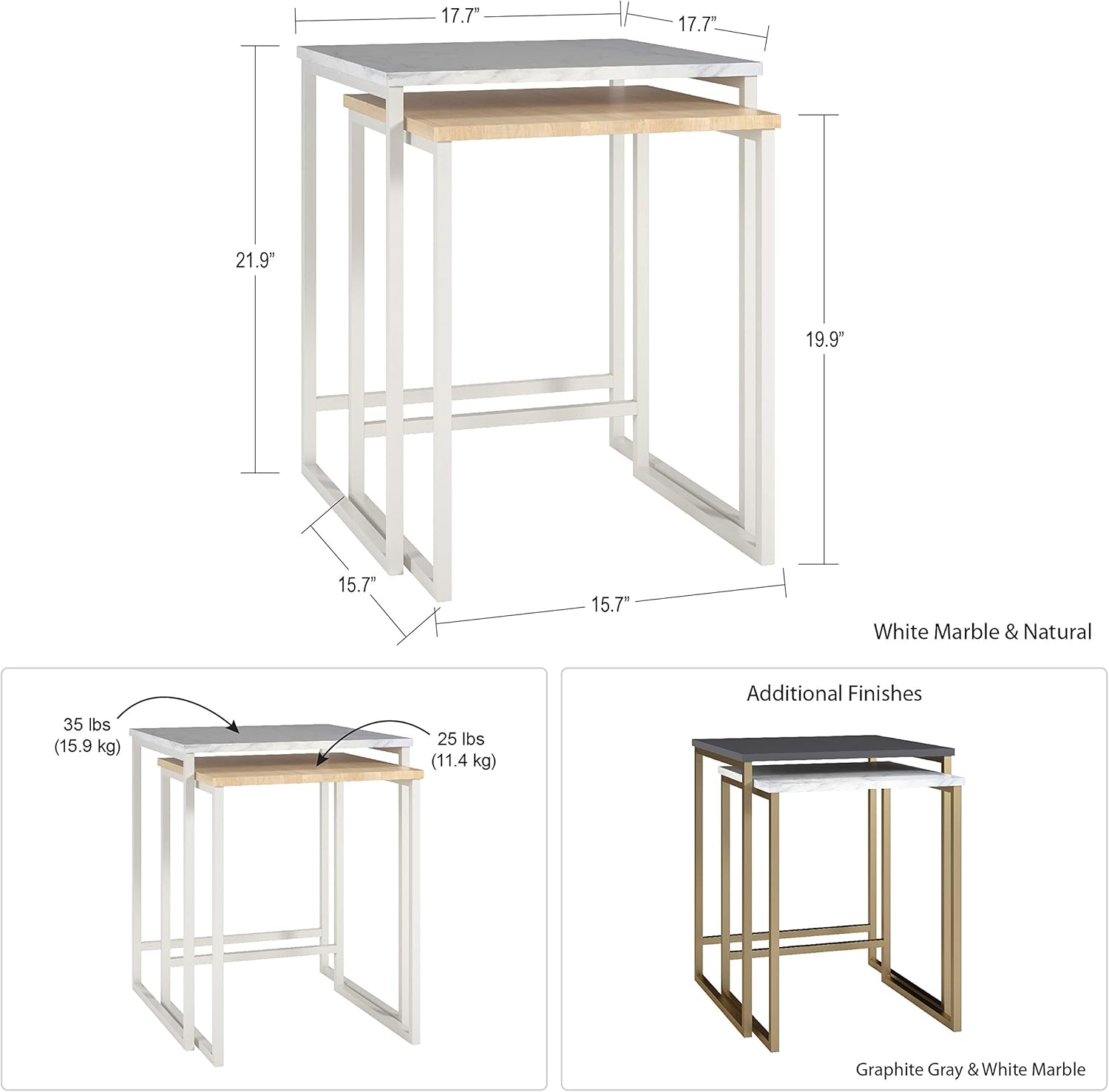 CosmoLiving Scarlett Nesting Tables, White Marble and Natural: Furniture & Decor