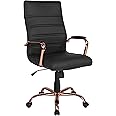 Flash Furniture Whitney High-Back Swivel LeatherSoft Desk Chair with Padded Seat and Armrests, Adjustable Height Padded Office Chair, Black/Rose Gold