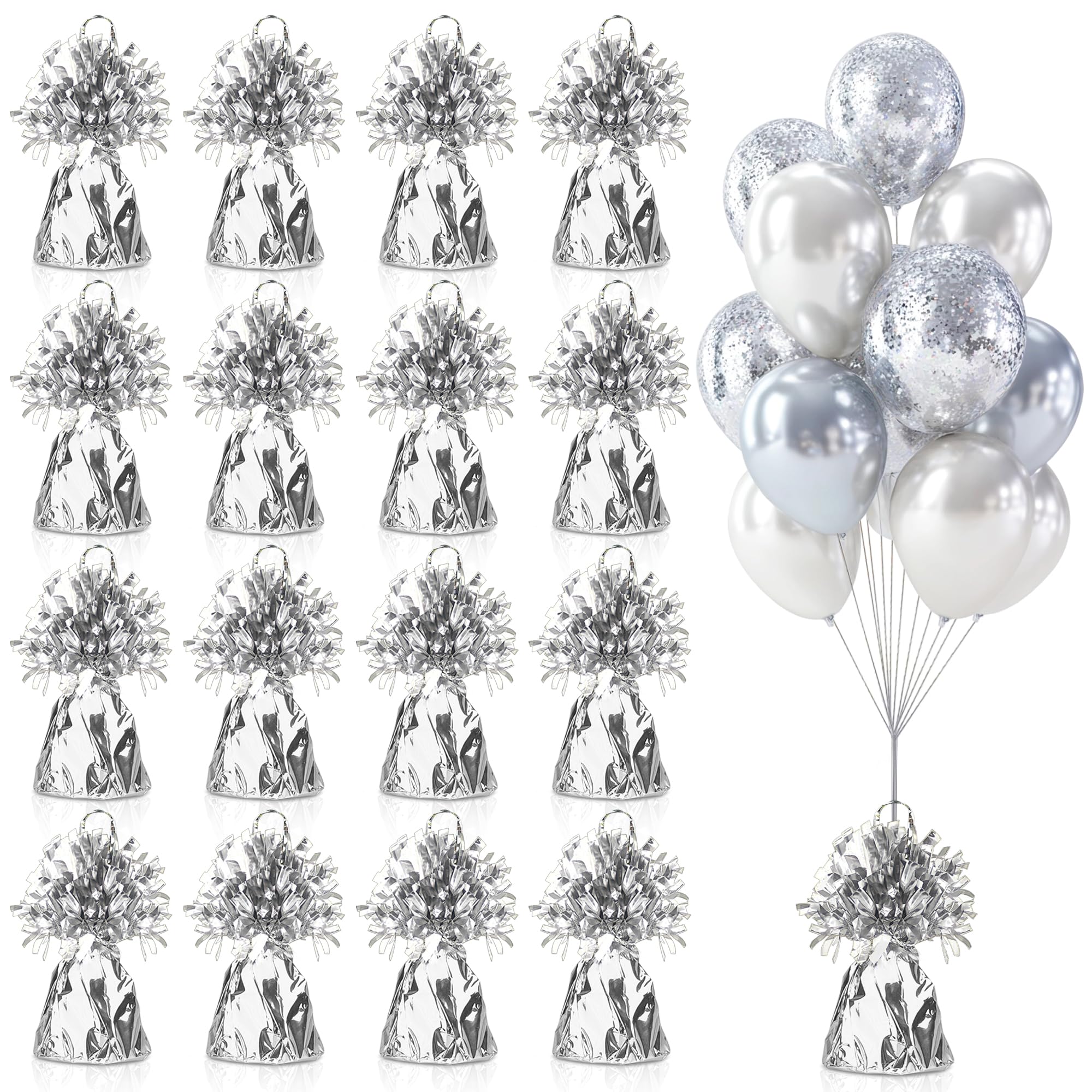 Photo 1 of 16 PCS Metallic Wrapped Balloon Weights Silver Heavy Balloon Weight for Balloons Birthday Party Table Centerpiece Decorations