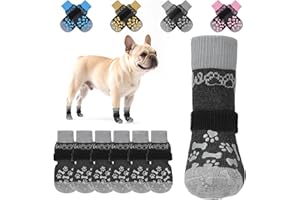 KOOLTAIL Anti Slip Dog Socks to Prevent Licking and Slipping, Winter Warm Pet Shoes Booties for Hardwood Floors, Adjustable Extra-Thick Grip Dog Boots & Paw Protectors for Small Medium Large Senior,S