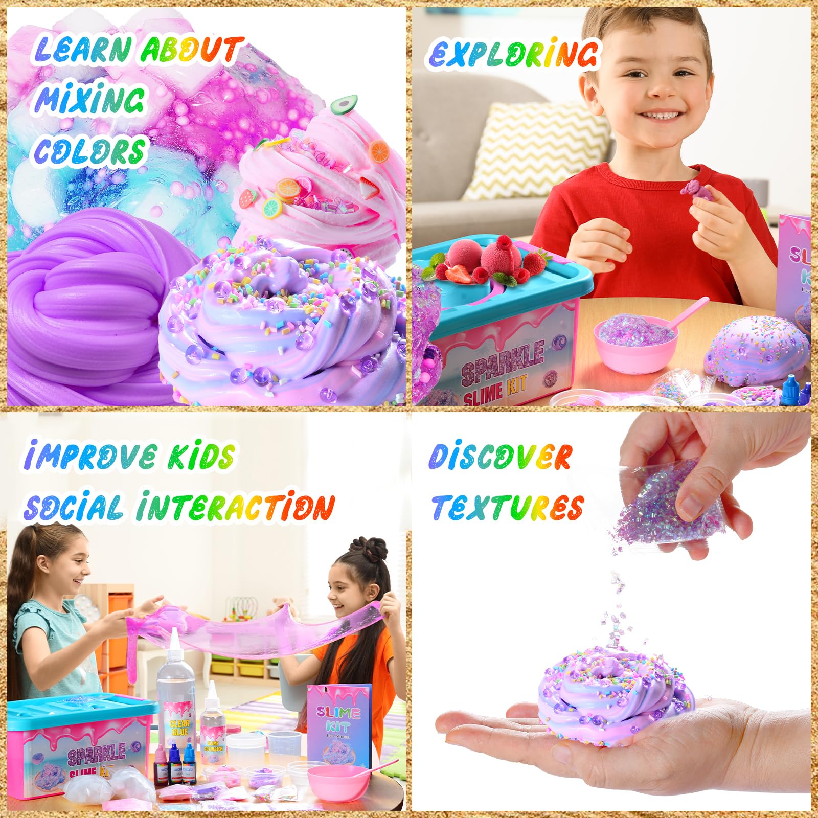 Slime Kit - Confetti, Glimmer Crunchy, Foam, Jelly Cubes - Stress Relief Toys, Party Favors for Kids, Boys and Girls Ages 6-12