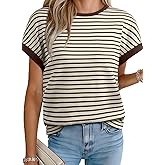 Acelitt Women’s Short Sleeve Knit Tops 2025 Trendy Crewneck Striped T Shirts Casual Summer Blouses Outfits