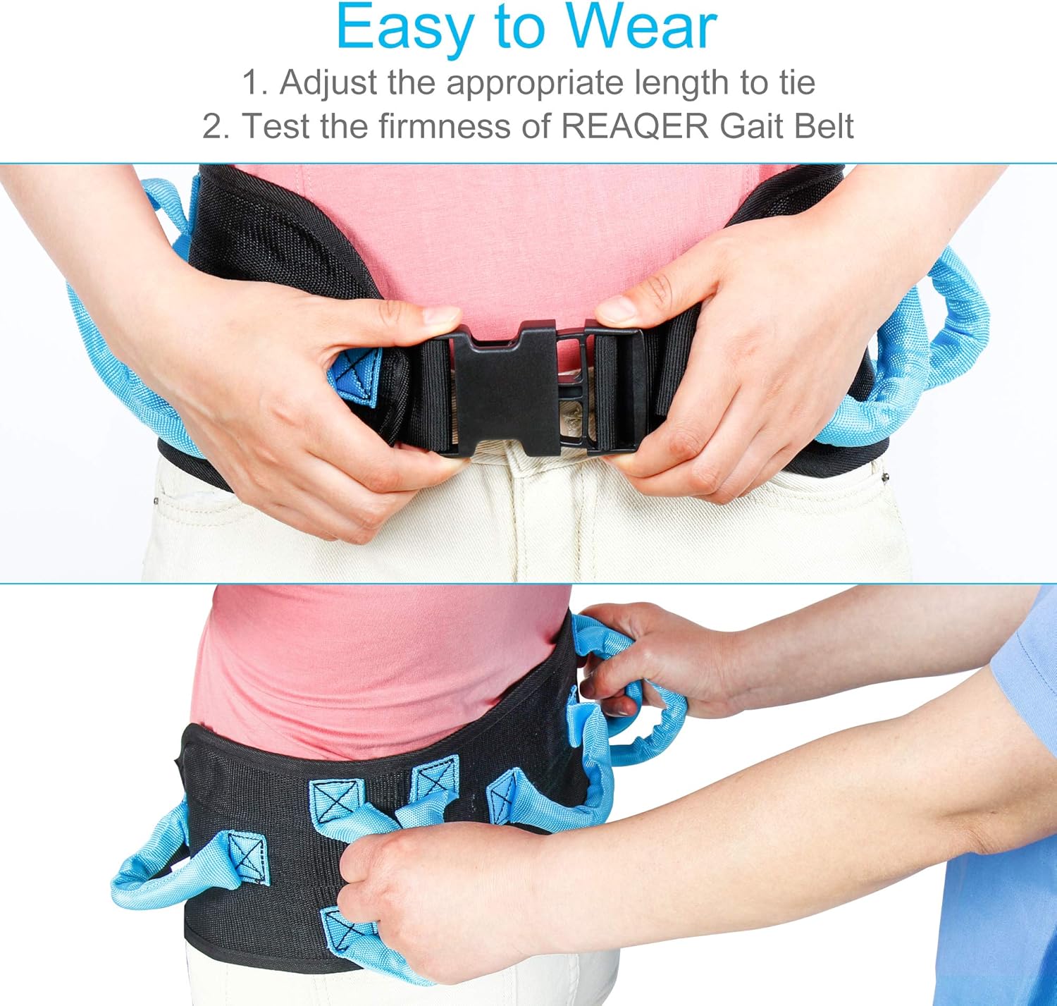 REAQER Transfer and Walking Gait Belt with 7 Handles for Patient Care(Adjustable Waist Circumference:31"~51"): Health & Personal Care
