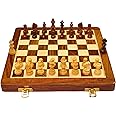 PALM ROYAL HANDICRAFTS 10.5 x 10.5 Inches Magnetic Wooden Chess Set - 2 Extra Queens - Pieces Storage Slot - Folding Board - Portable Travel Chess Game - Chess Set for Kids & Adults.