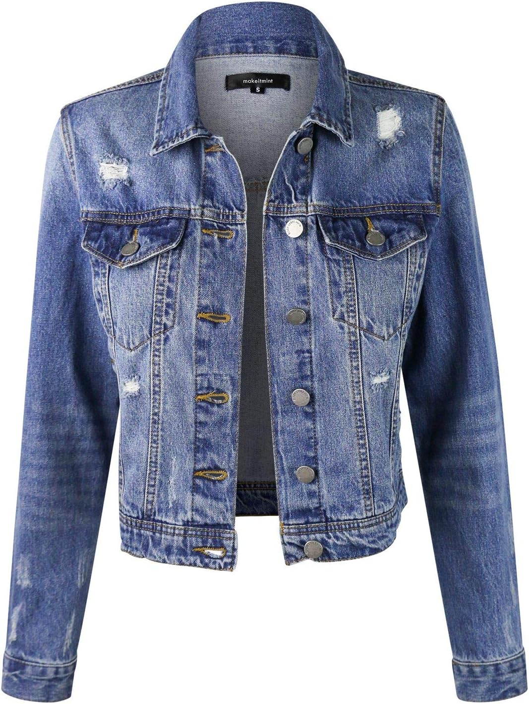 makeitmint Women's Casual Distressed Ripped Washed Denim Jean Jacket YJD0004-09MEDIUM-MED
