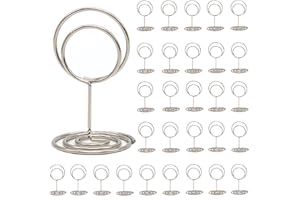 CINBILCORN 30Pcs Table Number Holders,Wire Place Card Holder Table Sign Holder Name Menu Clips,Picture Stands Photo Stands for Wedding Centerpieces Birthday Party (Silver)
