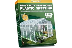 PROMORE 6 Mil 12x25 FT Clear Greenhouse Plastic Sheeting, Heavy Duty UV Resistant Tear-Proof Film for Farm, Livestock, Construction, Painting, Floor Protection