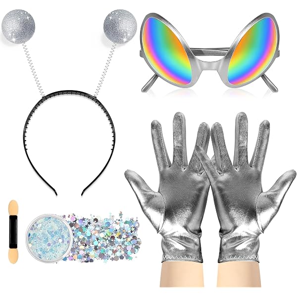 XEPST Set Accessori Alien Per Costumi - 6 Pezzi: Fascia, Orecchini, Collana, Bracciali, Guanti - Per Halloween, Carnevale, Cosplay, Nero