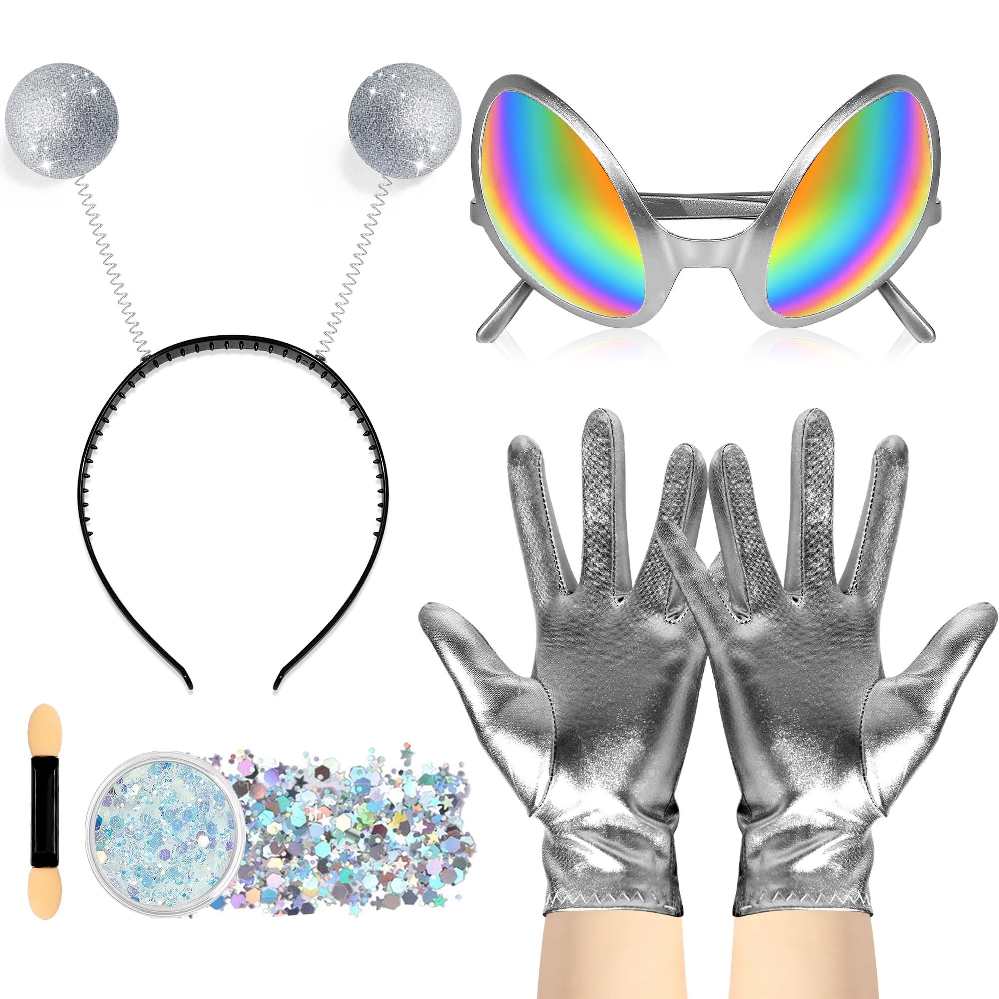Photo 1 of ***(MISSING GLITTER)***U-Goforst Alien Headband and Glasses Glitter Set - Space Costume Accessories for Adult Women, Antenna Headband, Sunglasses, Sparkly Accessories