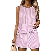 ANRABESS Womens 2 Piece Outfits Striped Summer Casual Sleeveless Tank Top Matching Shorts Lounge Sets Beach Vacation Clothes