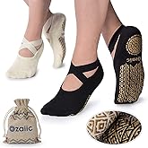 Ozaiic Pilates Socks for Women Non Slip Grip, Yoga Socks with Grippers for Barre, Hospital, Ballet, Dance, Barefoot Workout