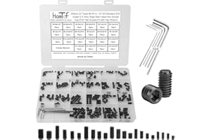 HanTof 240 Pcs 22 Sizes Black Set Screw Assortment Kit, SAE Allen Head Grub Screws for Bathroom Fixture, Grade 12.9 Alloy Steel Internal Hex Drive Cup-Point for Door Knob, Faucets (#4-40 to 1/4"-20)