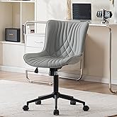 YOUNIKE Office Chair, Armless Desk Chair with Wheels, Adjustable Swivel Rolling Home Office Computer Task Chairs, Modern Faux Leather Upholstered Vanity Chair, Grey